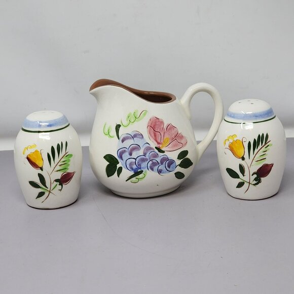 Vintage Stangl Handcrafted Earthenware Creamer & Salt Pepper Shakers Set - Picture 1 of 14